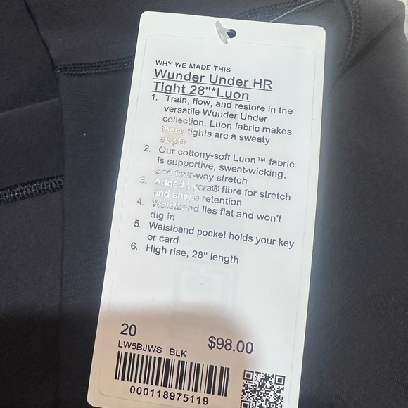 lululemon athletica Wunder Under HR Tight 28” Luon Black Size 20 NWT - Picture 2 of 7